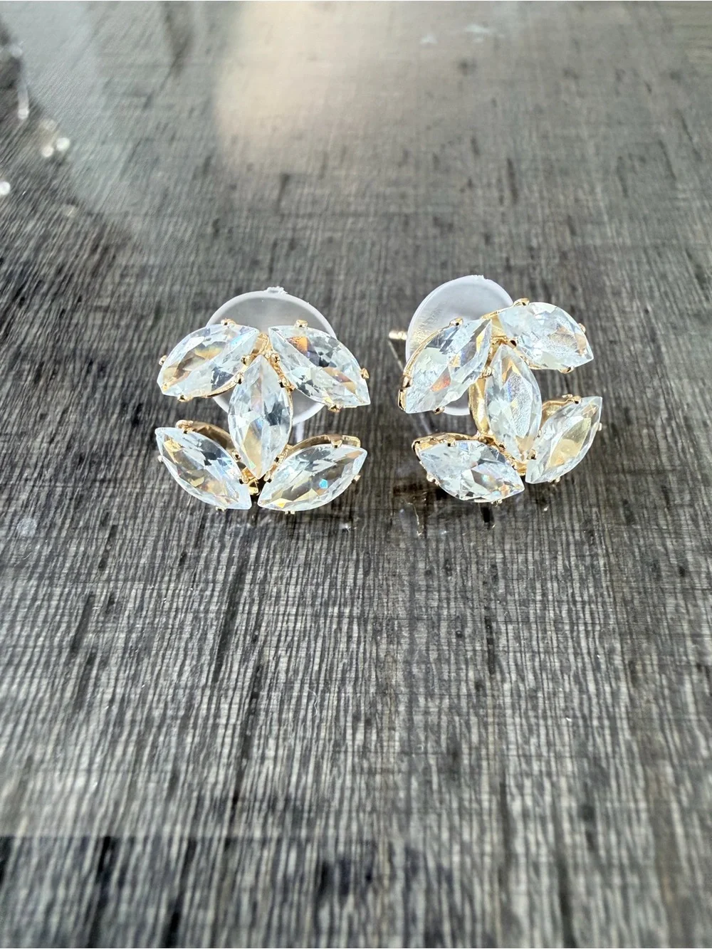 Chanel Gold-Setting Clear Marquise Crystal Cluster Earrings - Women Jewelry